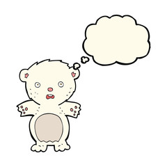 frightened polar bear cartoon with thought bubble