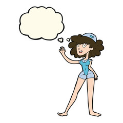 cartoon swimmer woman with thought bubble