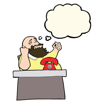 recommend clip art: cartoon arrogant boss man with thought bubble