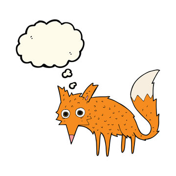 funny cartoon fox with thought bubble