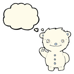 cartoon waving polar bear with thought bubble