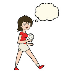 cartoon soccer girl with thought bubble