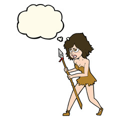 cartoon cave girl with thought bubble