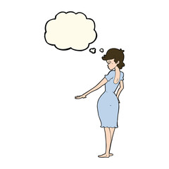 cartoon pretty woman looking at nails with thought bubble