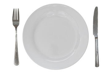 plate with fork and knife empty isolated