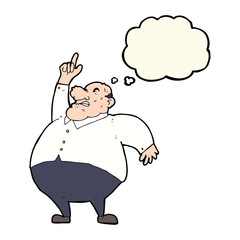 cartoon big fat boss with thought bubble