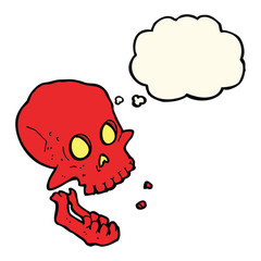 cartoon laughing skull with thought bubble