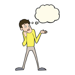 cartoon nervous man with thought bubble