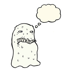 cartoon gross ghost with thought bubble