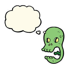funny cartoon skull with thought bubble