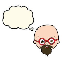 cartoon shocked man with beard with thought bubble