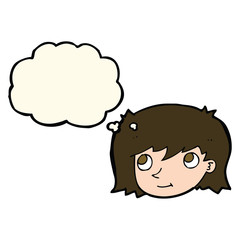 cartoon female face with thought bubble