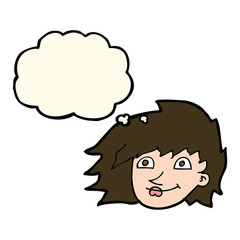 cartoon female face with thought bubble