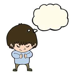 cartoon shy boy with thought bubble