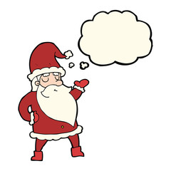 cartoon santa claus with thought bubble