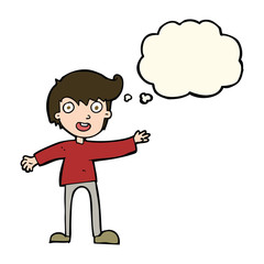 cartoon excited boy with thought bubble