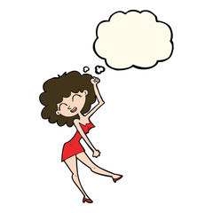 cartoon dancing woman with thought bubble