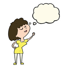 cartoon happy woman about to speak with thought bubble