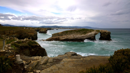 Fototapeta na wymiar View of the beach of the Cathedrals in Ribadeo, Galicia - Spain
