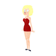 cartoon surprised woman in short dress