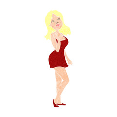 cartoon pretty woman in cocktail dress