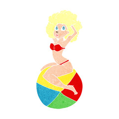 cartoon pin up girl sitting on ball