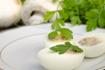 stuffed eggs with parsley