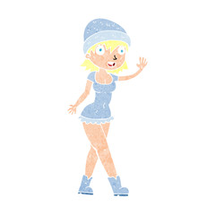 cartoon pretty girl in hat waving