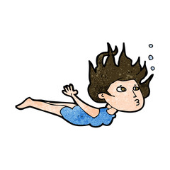 cartoon woman swimming underwater