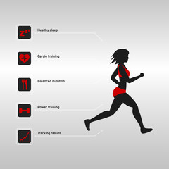 Running woman and fitness infographic