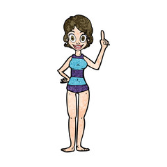 cartoon woman in striped swimsuit