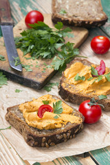 sandwich with tomato pate and chopped parsley - delicious breakfast