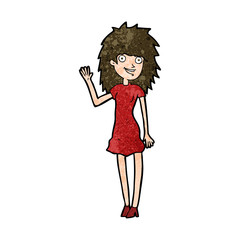 cartoon happy woman waving