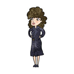 cartoon woman in trench coat