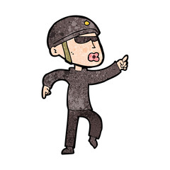 cartoon man in bike helmet pointing