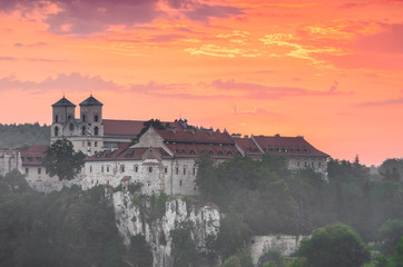 Sunrise over Tyniec abbey in Krakow, Poland