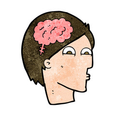 cartoon head with brain symbol