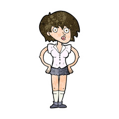 cartoon surprised woman with hands on hips