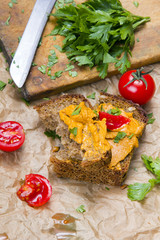 sandwich with tomato pate and chopped parsley - delicious breakfast