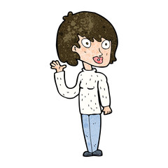 cartoon waving woman