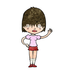 cartoon waving woman