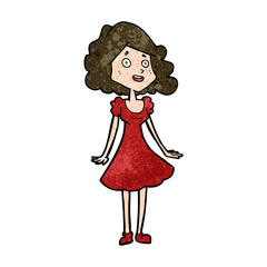 cartoon happy woman in dress