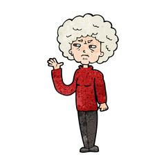 cartoon annoyed old woman waving
