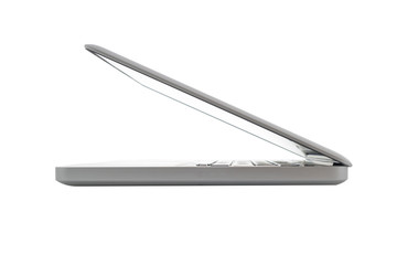 laptop half closed on white background