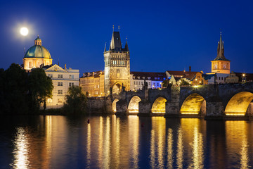 Fototapeta na wymiar Night view of Charles Bridge in Prague
