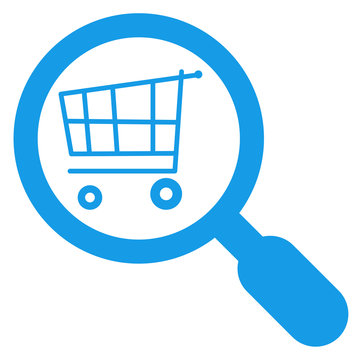 Icono aislado busqueda carro compra azul