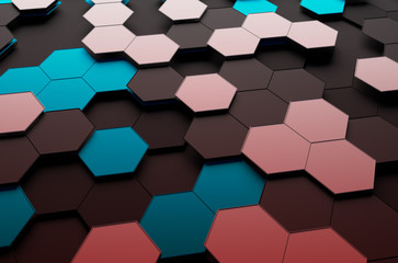 Abstract 3D Rendering of Surface with Hexagons.
