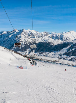 View of skiing resort in Alps. Livigno, Italy