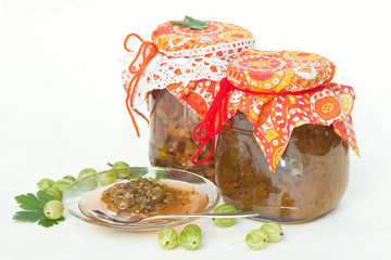 Jam in jars on a white background