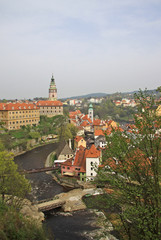 Fototapeta premium Bell Tower and palace buildings in Cesky Krumlov, Czech Republic